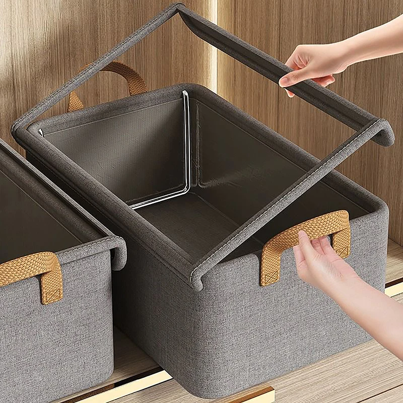 Caja de almacenamiento plegable con marco de acero catiónico para el hogar, cajón con compartimiento multifuncional para ropa, pantalones, armario