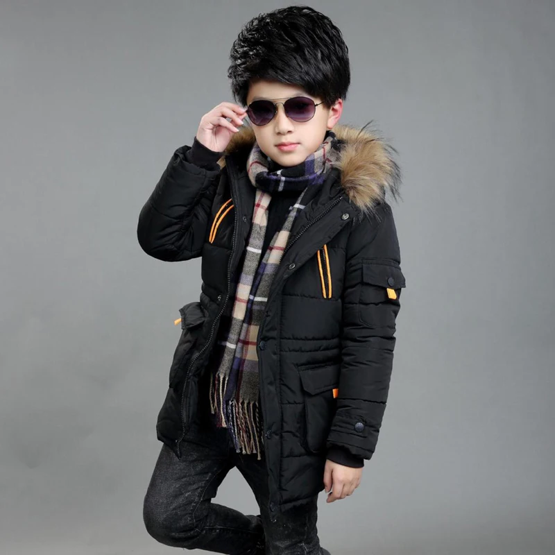 2024 New Big Size Keep Warm Winter Boys Jacket 3-14 Year Fur Collar Thick Hooded Outerwear For Kids Children Outdoor Windbreaker