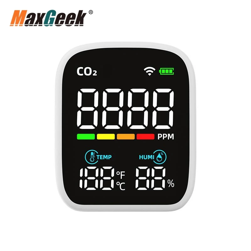 Maxgeek-Monitor recarregável WiFi qualidade do ar, CO2 temperatura e umidade Detector, PV28-AW