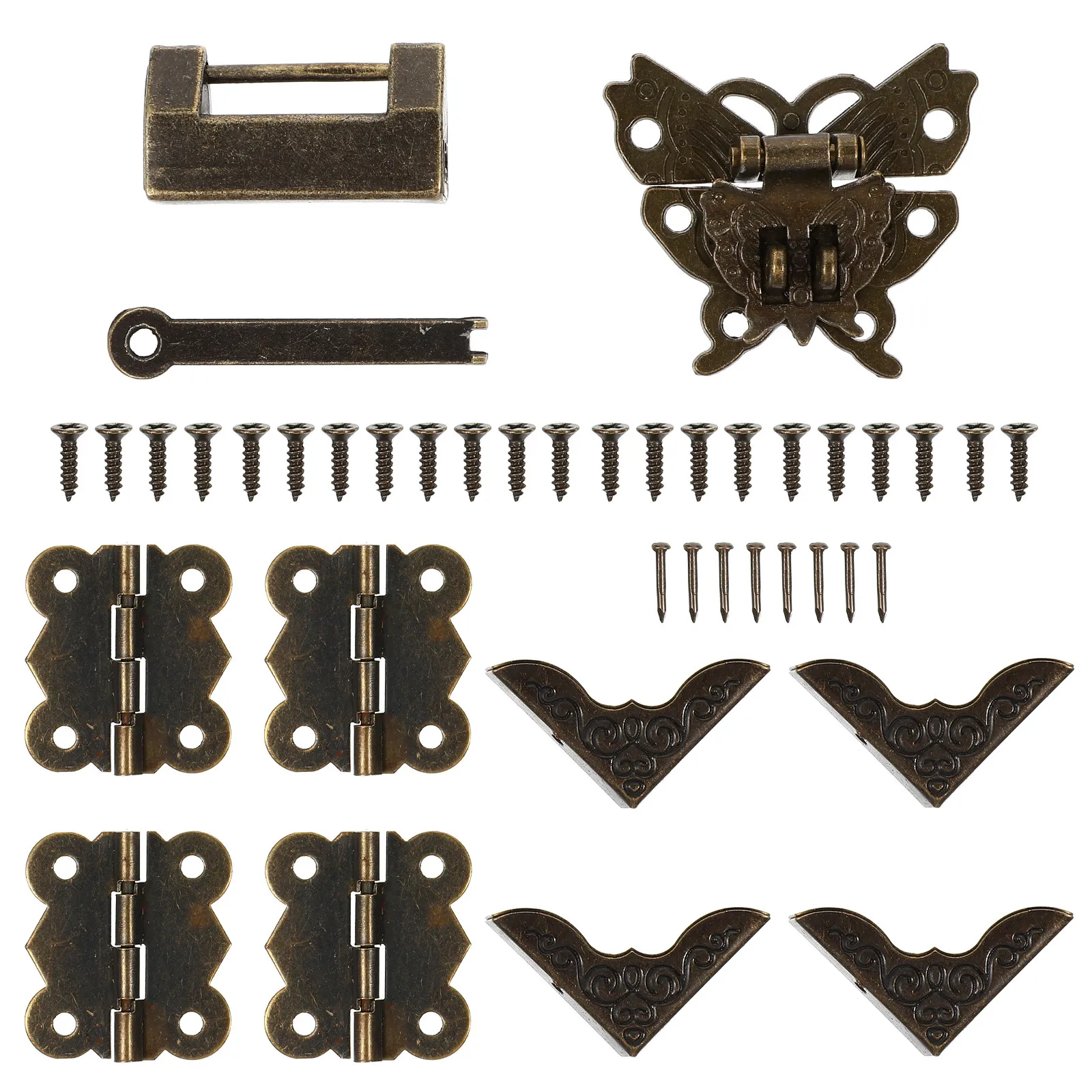 1Set Style Furniture Hinge Corner Cover DIY Accessory Vintage Decorative Lock for Jewelry Case Desk Cabinet