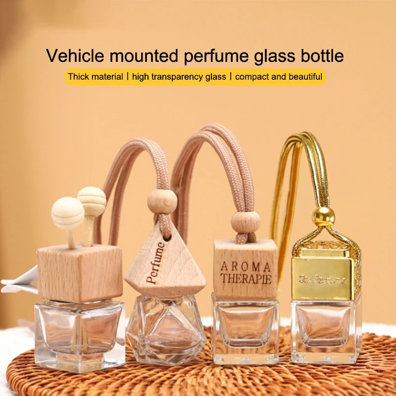 1pcs 8/10/15ml Diamond Shape Car Perfume Glass Aromatherpy Bottle Air Fresherner Diffuser Automobiles Ornaments Wood Cap