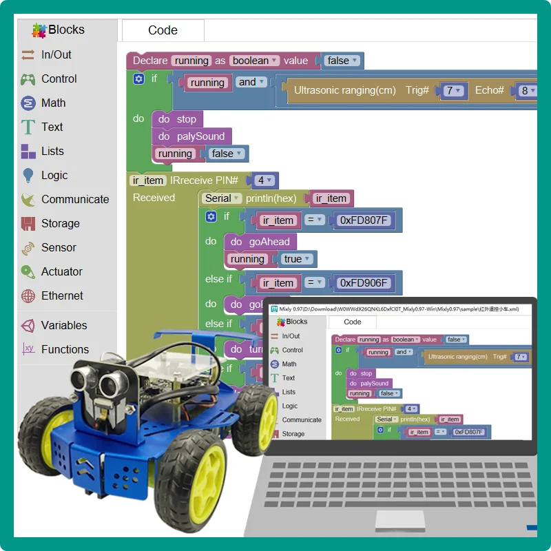 Programming Robot Puzzle Tutorial Young Student Youlebo Arduino Graphical Radio-controlled car Puzzle Toy Blue