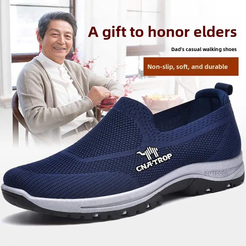 

Men's Lightweight Mesh Slip-On Sports Shoes Anti-Slip Comfortable Breathable Walking Shoes for Elderly Outdoor Casual Footwear