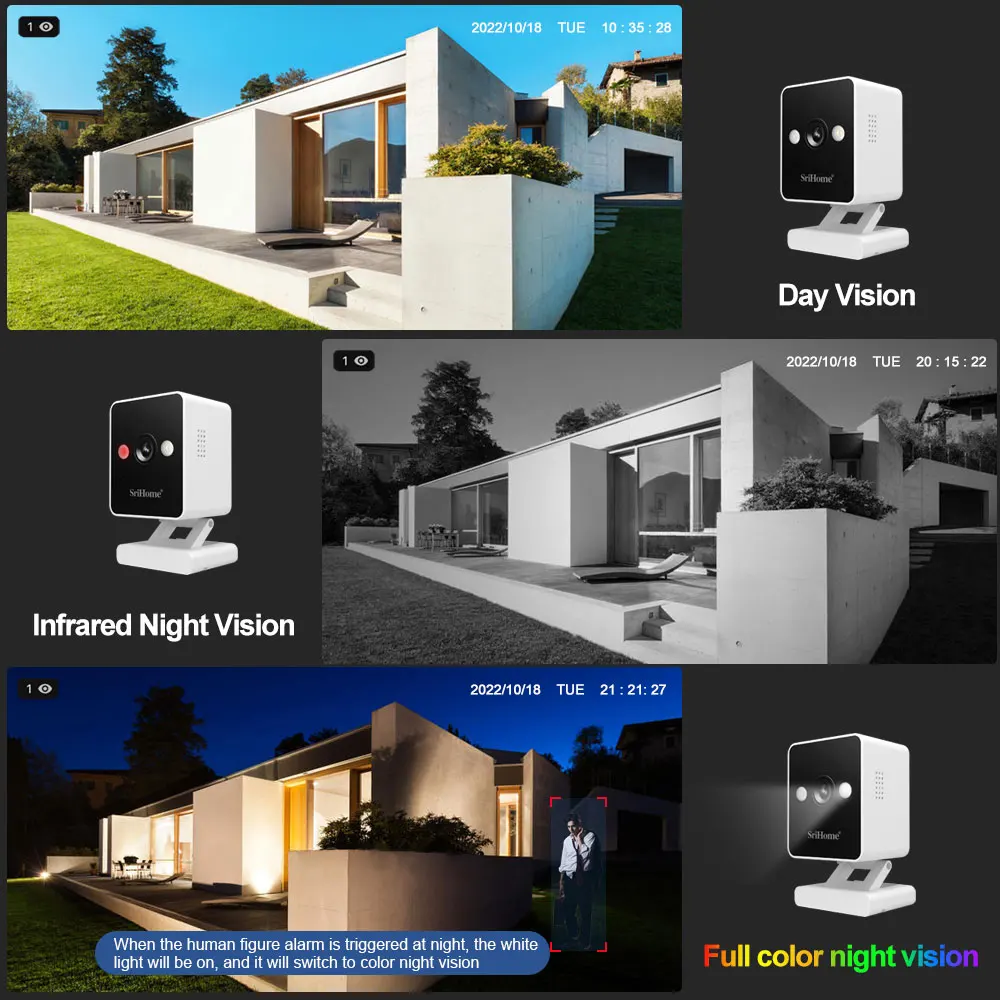 Srihome 1080P WIFI Surveillance Cameras Kit 4CH Wireless WIFI System IP Two Way Audio Color Night Vision H.265 Video CCTV Camera