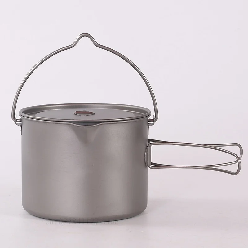 500ml/600ml/1600ml Pure Titanium Outdoor Cookware Camping Folding Hanging Pot Set Picnic Foldable Heat-resistant Cookware Set