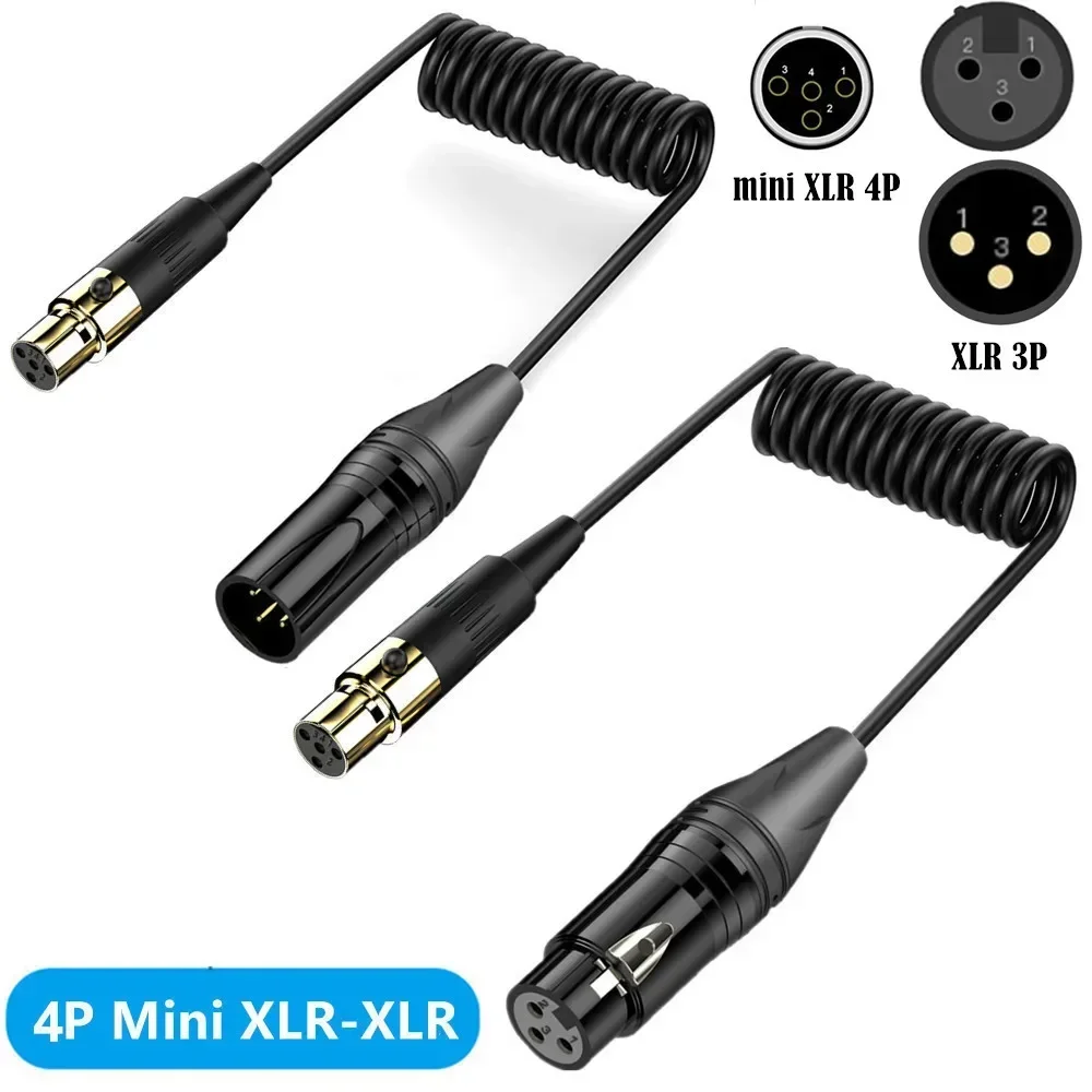 Cavo a spirale adattatore XLR maschio a Mini XLR femmina, cavo a spirale adattatore da 3 pin maschio e femmina a 4 pin Mini XLR femmina