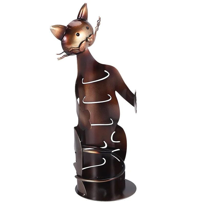 

ABYN-Cat Shaped Wine Holder Stand Metal Decorative Cat Wine Bottle Holder Sculpture, Durable
