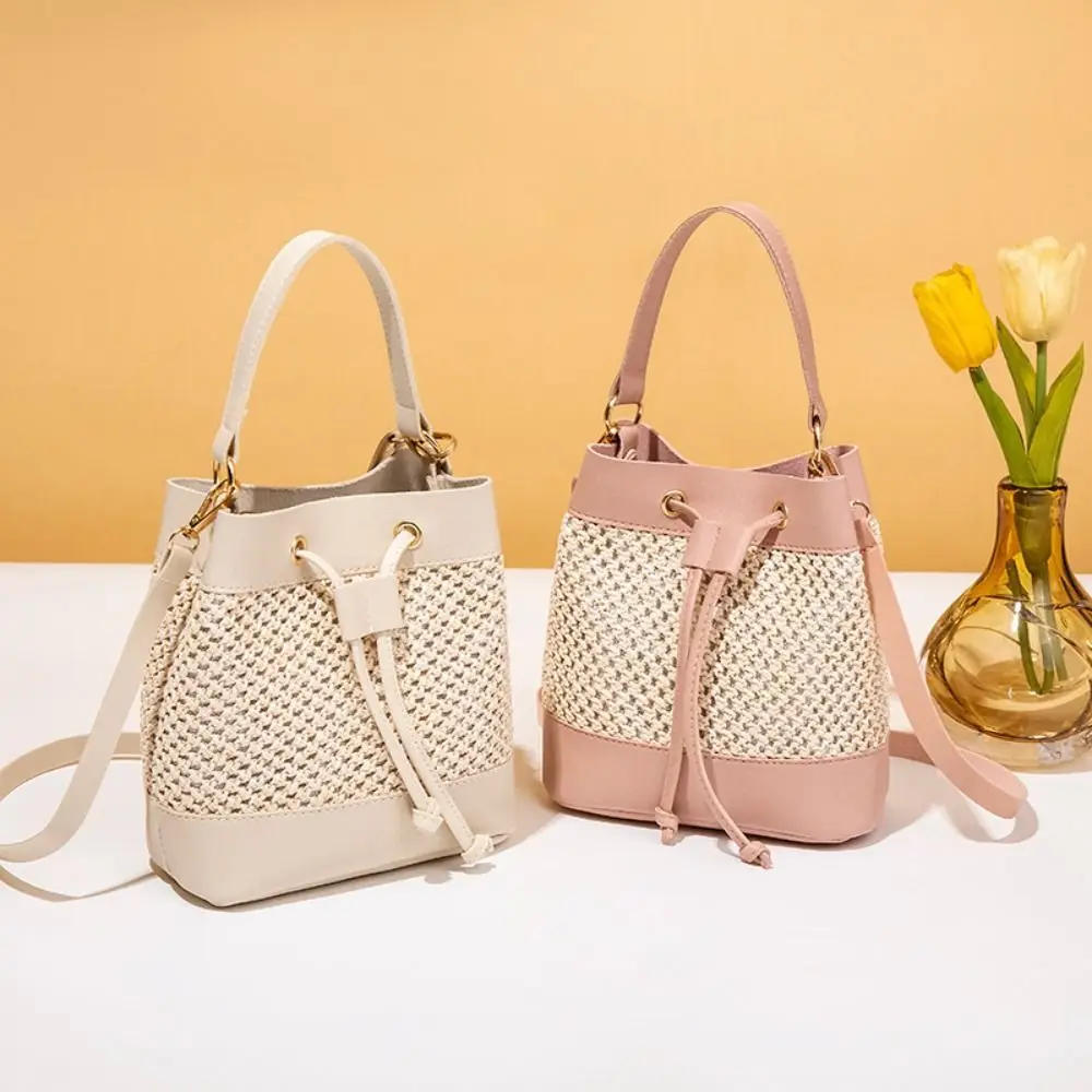 

Fashion Bundle Pocket Straw Crossbody Bag Woven Commute Drawstring Bucket Bag Handbag Messenger Bag Beach Shoulder Bag Ladies