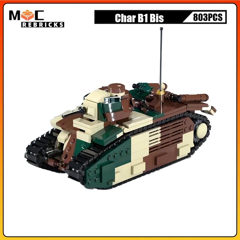 

WW2 French Army Military Heavy Battle Tank Char B1 Bis Infantry Support Panzer Building Blocks Assembly Model Bricks Toy Display