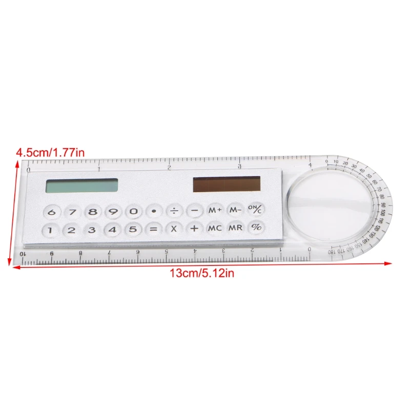 Mini Calculator with Magnifier Ruler Ultra-Thin Solar Energy Multifunction for School Office Electronic Desktop Dropship