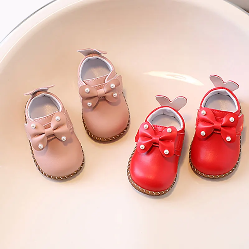 

Baby Walking Shoes Soild Color Versatile Girls Flat Shoes Round Toes 2025 Autumn Kids Leather Shoes Sweet Bows Princess Style