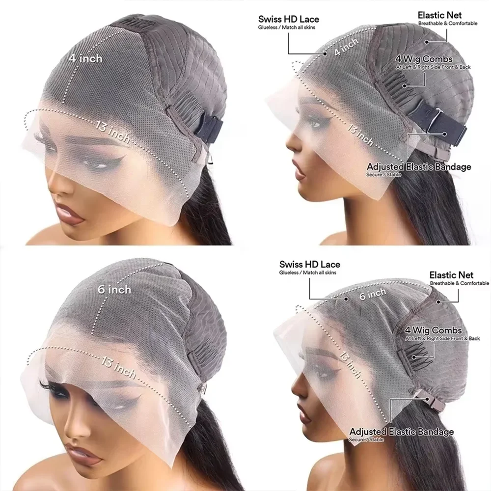 Peruki typu lace front z głęboką falą deep wave, 36 cali, 13x6, z pasemkami ombre, wykonane z ludzkich włosów, wstępnie wyskubane, kolor 4/27, peruki typu lace front 13x4 z falą water wave, kręcone.