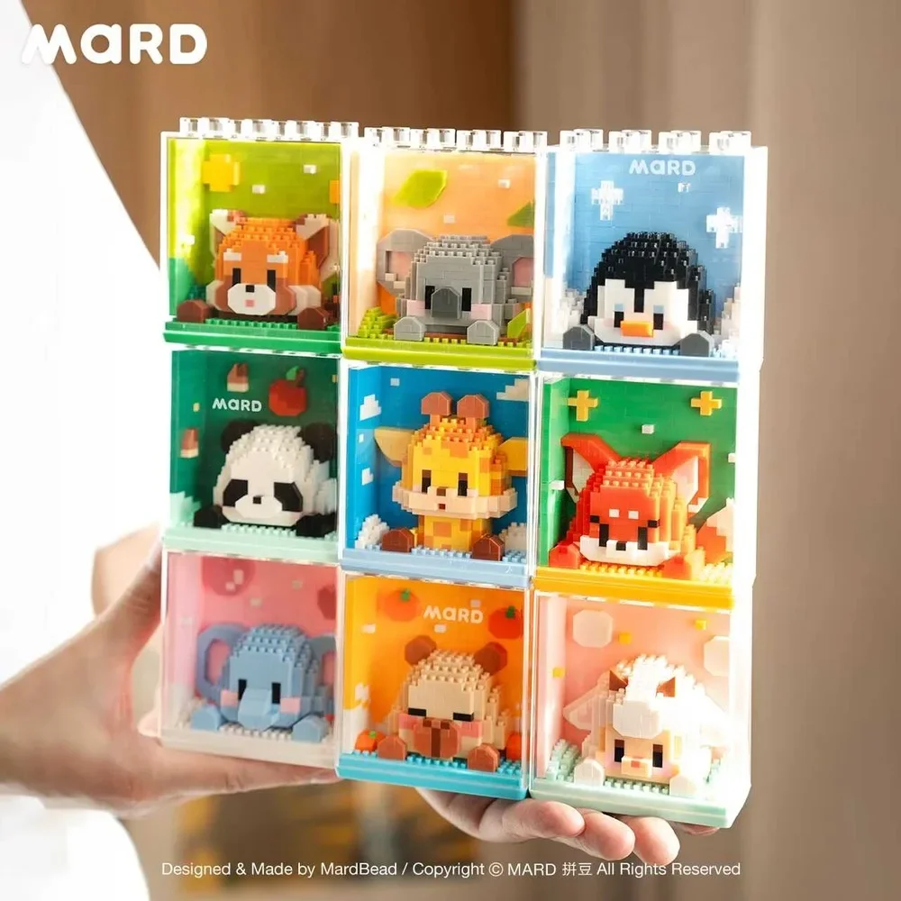 Micro Particle Building Blocks Zoo Animal Figurine DIY Assembly Bricks Panda Fox Display Box Desktop Ornament Macaron Style Gift