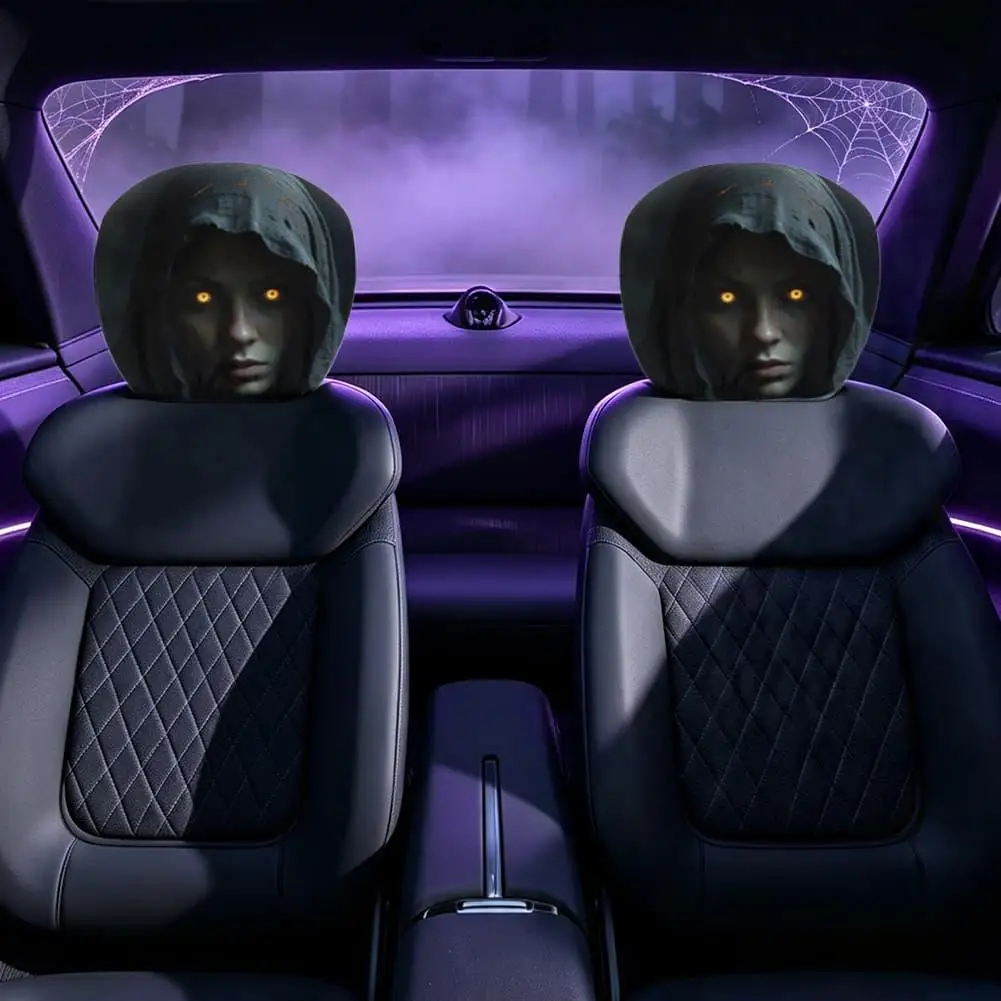 2/4 Stück Halloween Gruseliger Sensenmann-Druck Auto-Kopfstützenbezüge Horror-Stil Fahrzeugsitz-Kopfstützenabdeckung Halloween-Party Auto-Dekoration – Detail 6