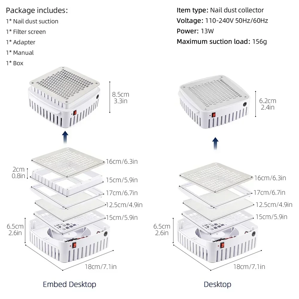 전문 네일 집진기, 선풍기 강력한 흡입, 데스크탑 네일 진공 청소기, 매니큐어 네일 케어용 먼지 추출기