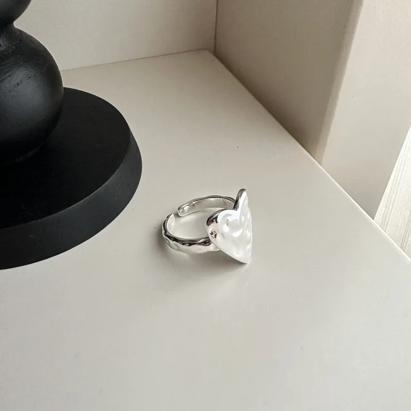

Кольцо Love из стерлингового серебра 925 пробы с молотком, японский корейский стиль, маленький дизайн, милый крутой открытый свадебный подарок на помолвку в форме сердца