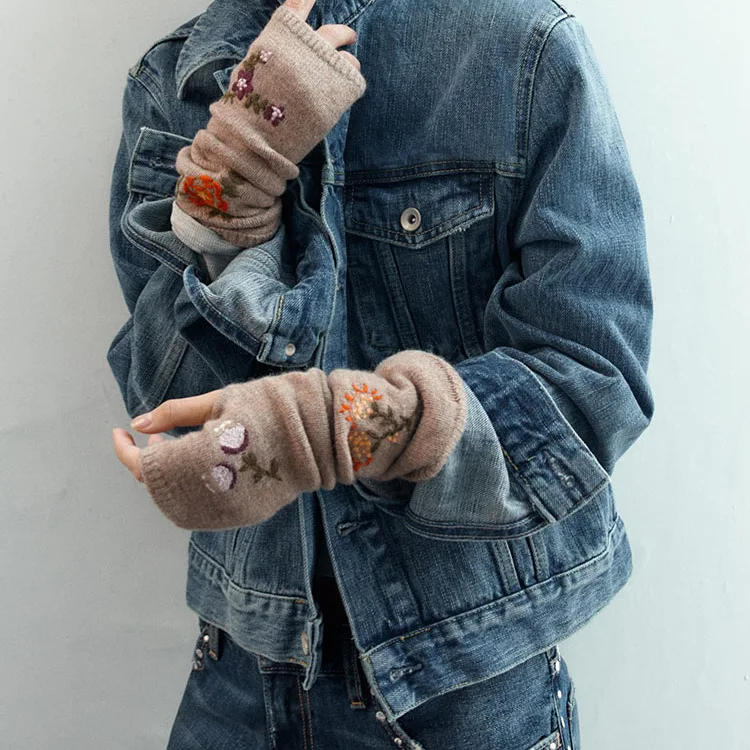 Z Damen-Fingerhandschuhe mit bezaubernder Blumenstickerei, gestrickt, 2025, neues SLE-dünnes Material aus China