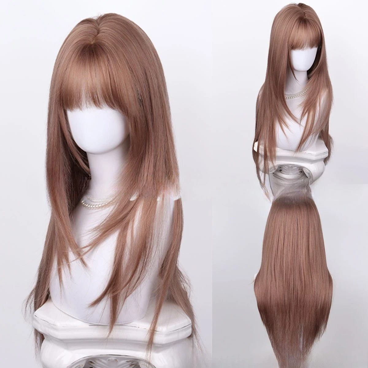 

European and American temperament wig female brown series Qi bangs long straight hair chemical fiber headgear cosplay wigs