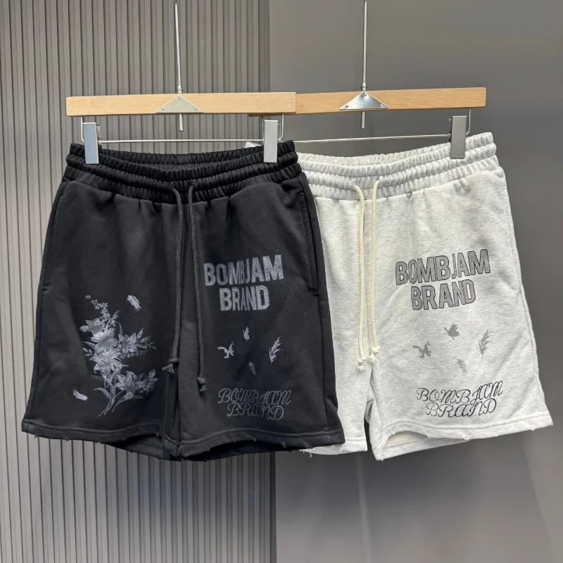 

Брызгиваемые чернильные краски, цветы, бабочки, графические шорты, черные, серые шорты для мужчин и женщин, повседневные короткие брюки с рваными краями на шнурке