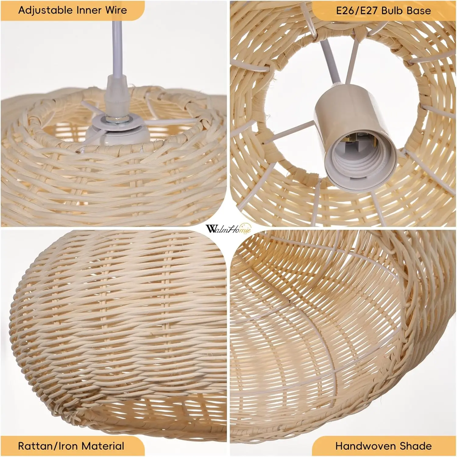 1 Light Boho E27 Chandeliers Rustic Woven Large Kitchen Pendant Lights Handmade Wicker Rattan Ceiling Fixture Beige Lampshade