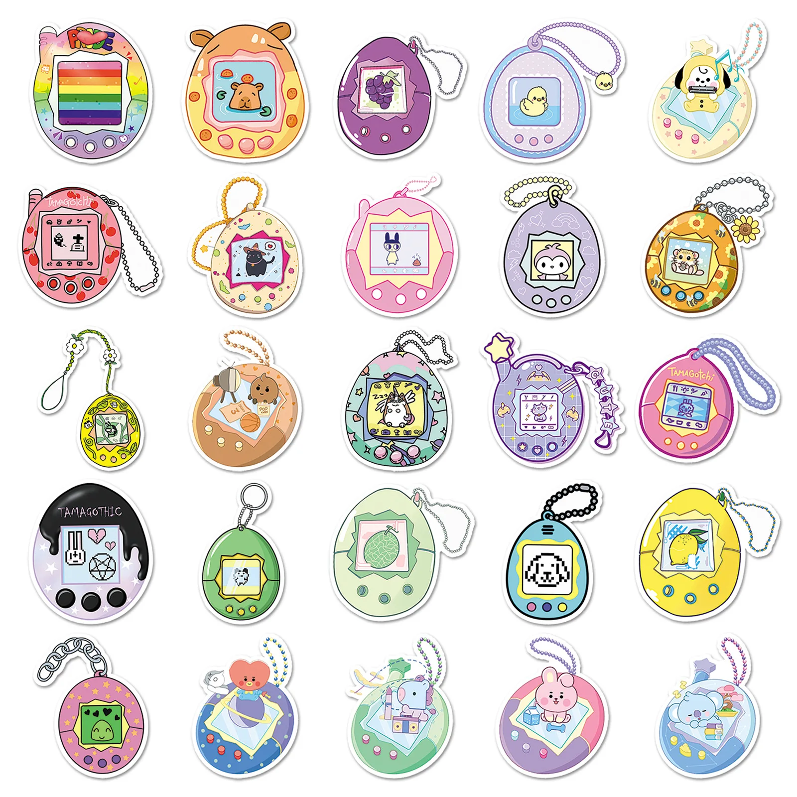 50PCS Tamagotchi Stickers Cartoon Sticker Kids Toy Decals Luggage Laptop Phone Car Bike Skateboard Waterproof Decoration