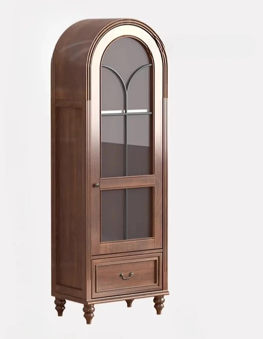 Libreria a porta singola por appartamento retro americano en legno massello ad arco con porta in vetro vetrina per vino da studi