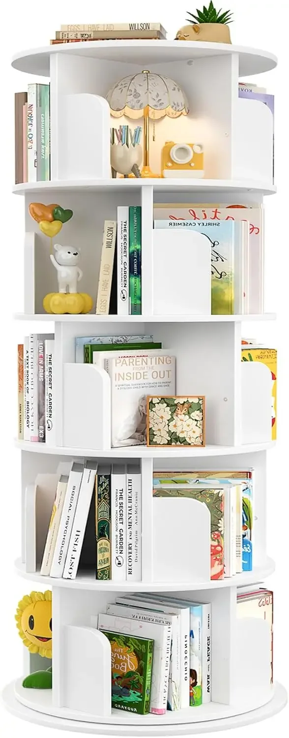 Rotating Bookshelf, 360 Display Wood Spinning Bookshelf Tower, 5 Tier Floor Standing Bookcase Storage Rack, Revolving Bookcase C