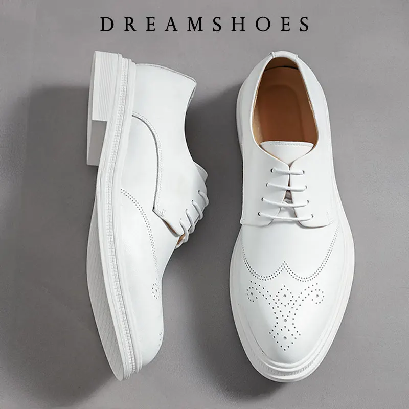 

2025 Men shoes lace up oxfords Luxury Casual White Leather Leisure Dress Shoes Comfort Handmade Trend Fashion wedding party Shoe