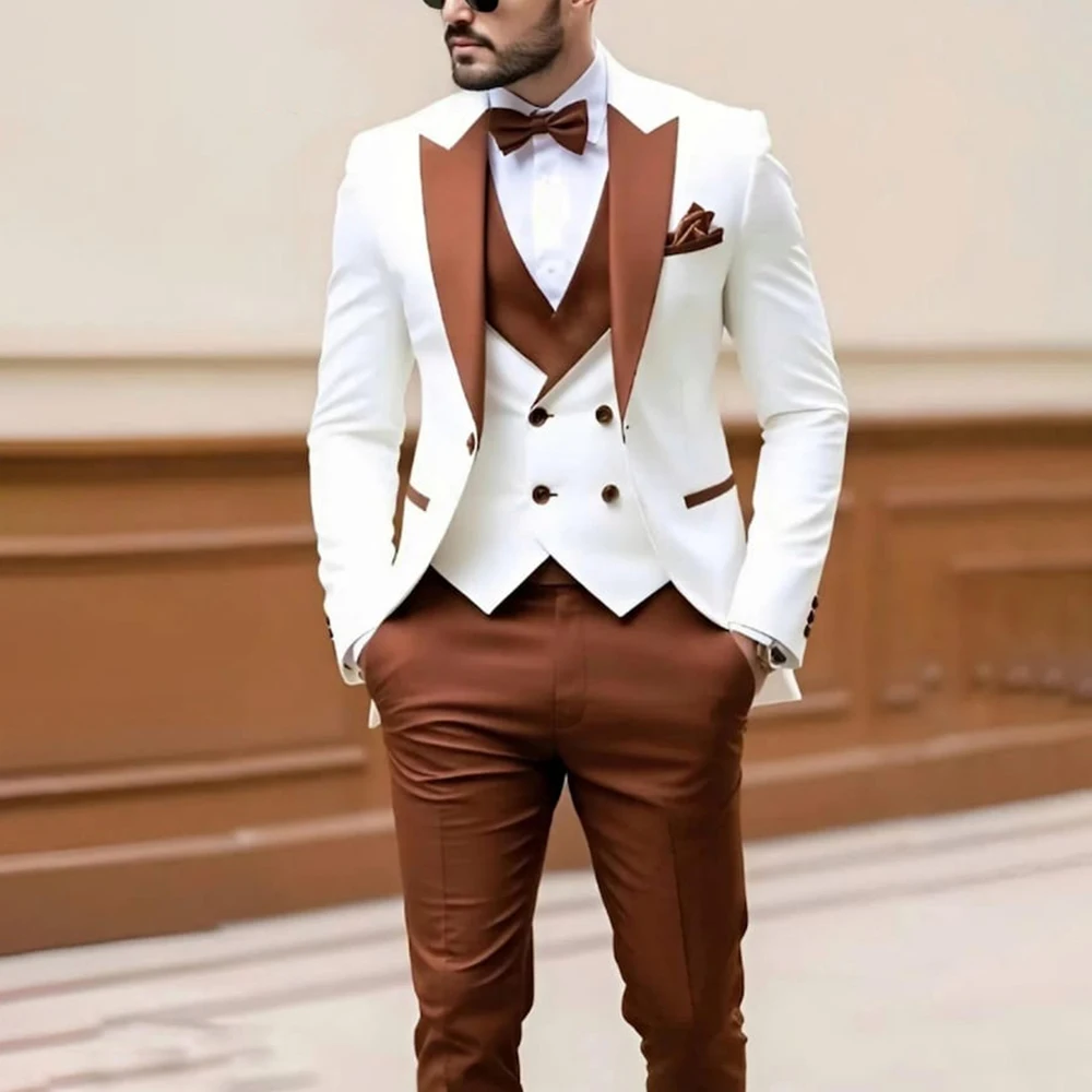 

Customzied Men's Suits High Quality Slim Fit 3 Piece Jacket Pants Vest Full Sets Elegant One-Button Outfits Clothing Costume