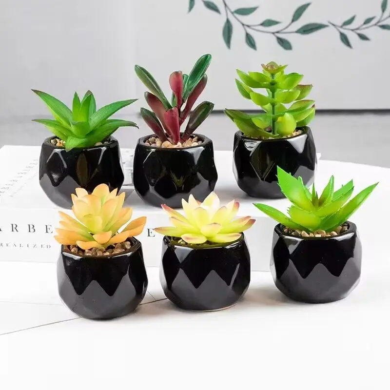 Artificial Succulent Bonsai Plants With Pottery Pot For Room Decoration Office Table Home Garden Decor