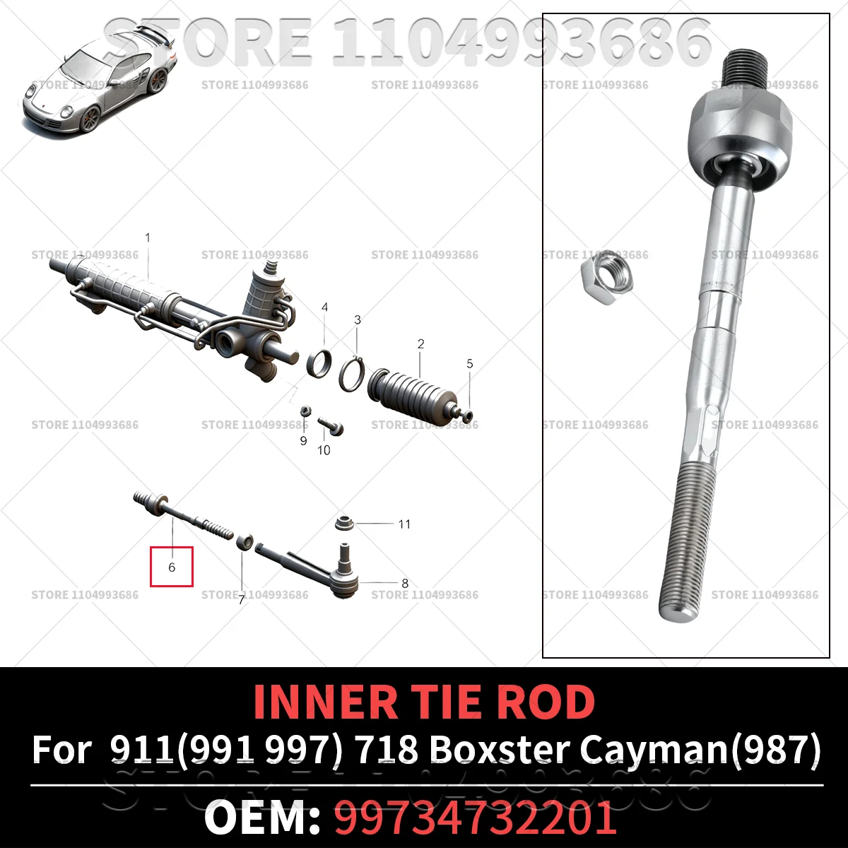 

Для Porsche 2005-2014 911 (997) 2004-2012 718 Boxster Cayman (987) внутренняя рулевая тяга OEM 99734732201 99734732200 99634713103