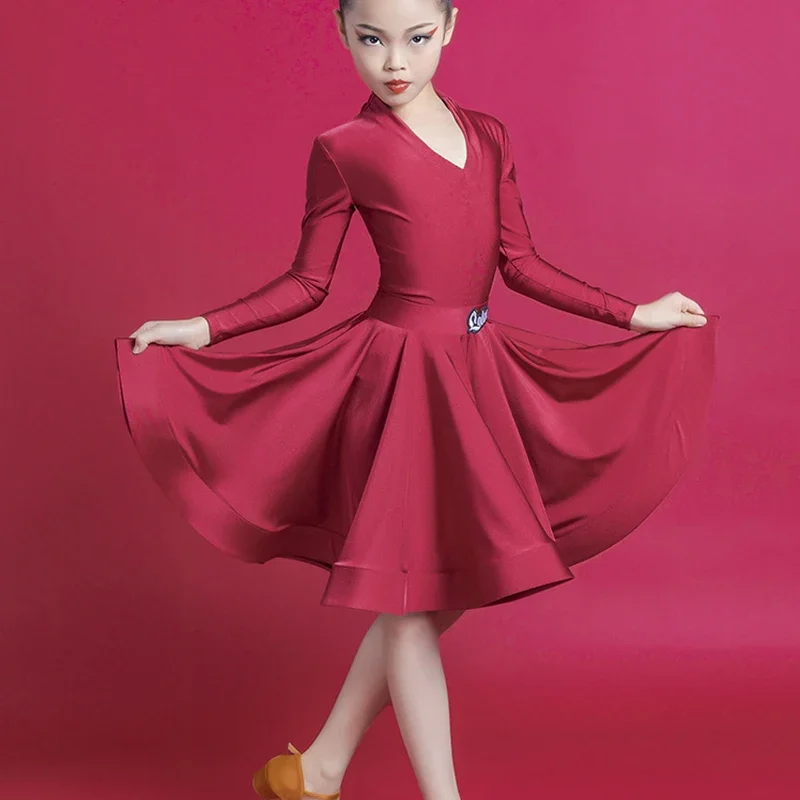 Children Girls Latin Dance Costume Rumba Ballroom Dancing Large Swing Dress Kids Practice Performance Professional Competition