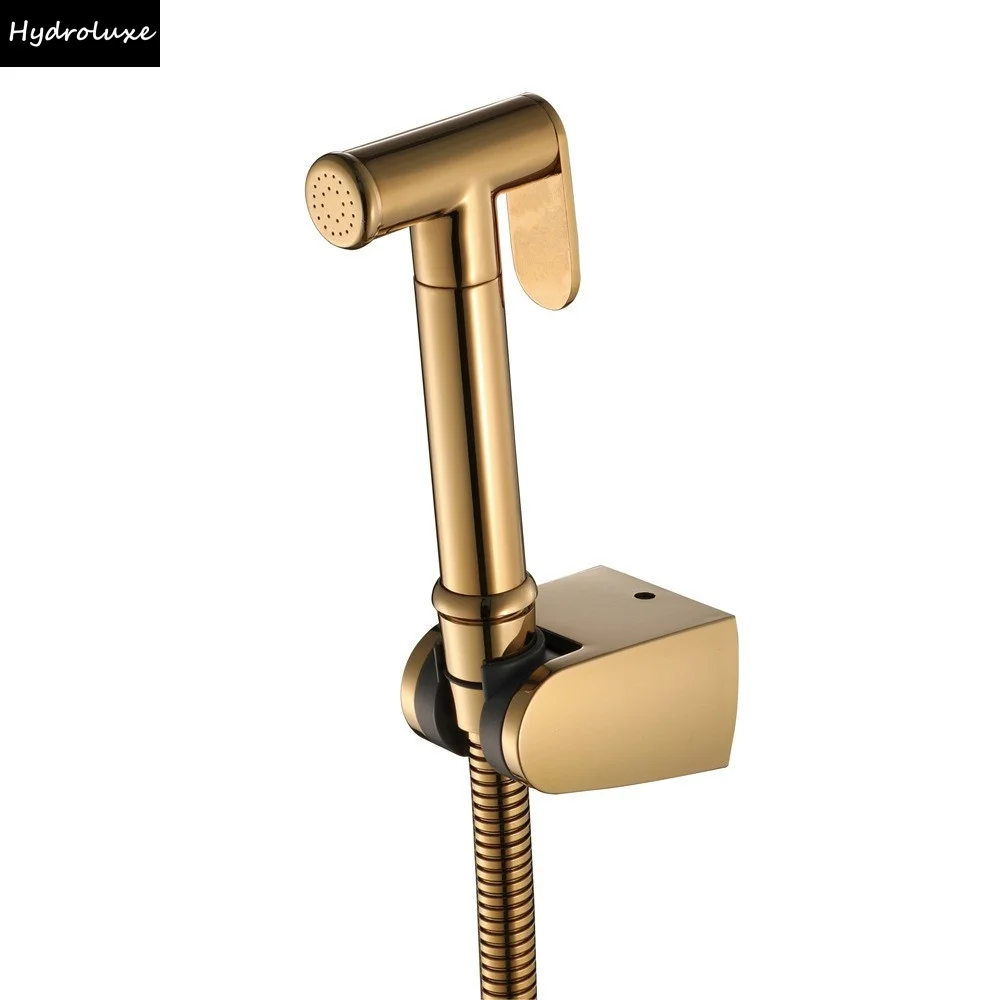 

Brushed Gold Bathroom Bidet Faucet Handheld Spray Brass Wall Mounted Toilet Faucet with Stand Hybrid Single Cold Water Shattaf