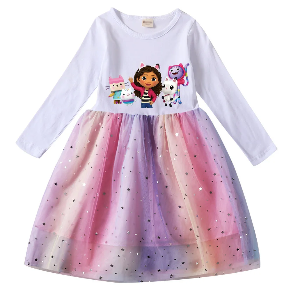 Gabbys Dolhouse Dress Kids Gaby Chat Clothes Baby Girls Long Sleeve Casual Dresses Wedding Party Sequin Birthday Gifts Vestidos