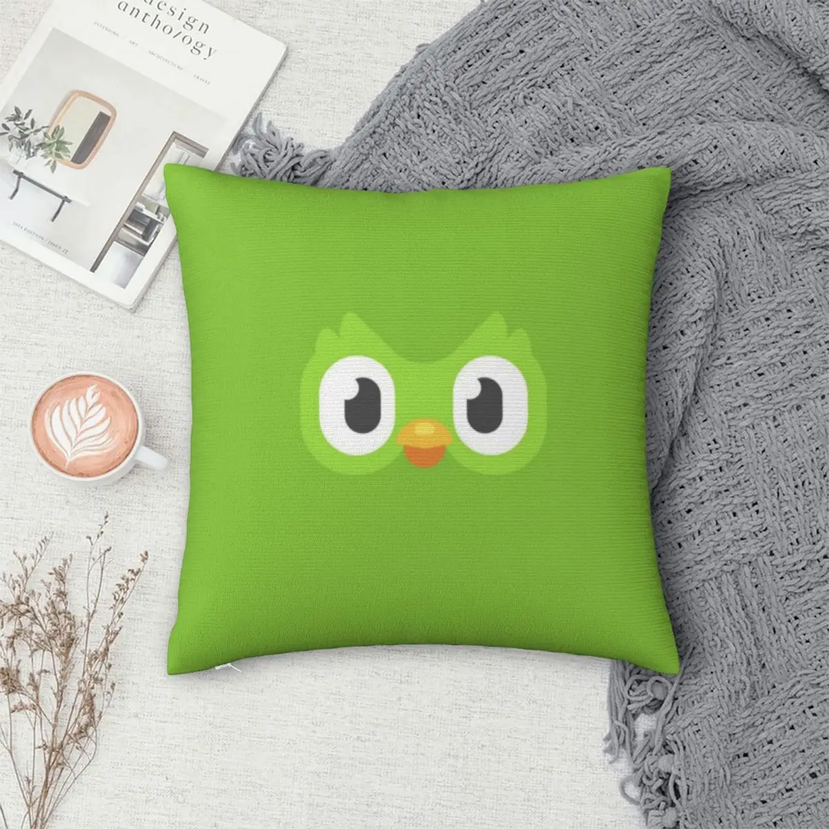 Duolingo Owl Duo Square federa fodera per cuscino in poliestere cuscino in velluto con cerniera cuscino decorativo Comfort per auto di casa