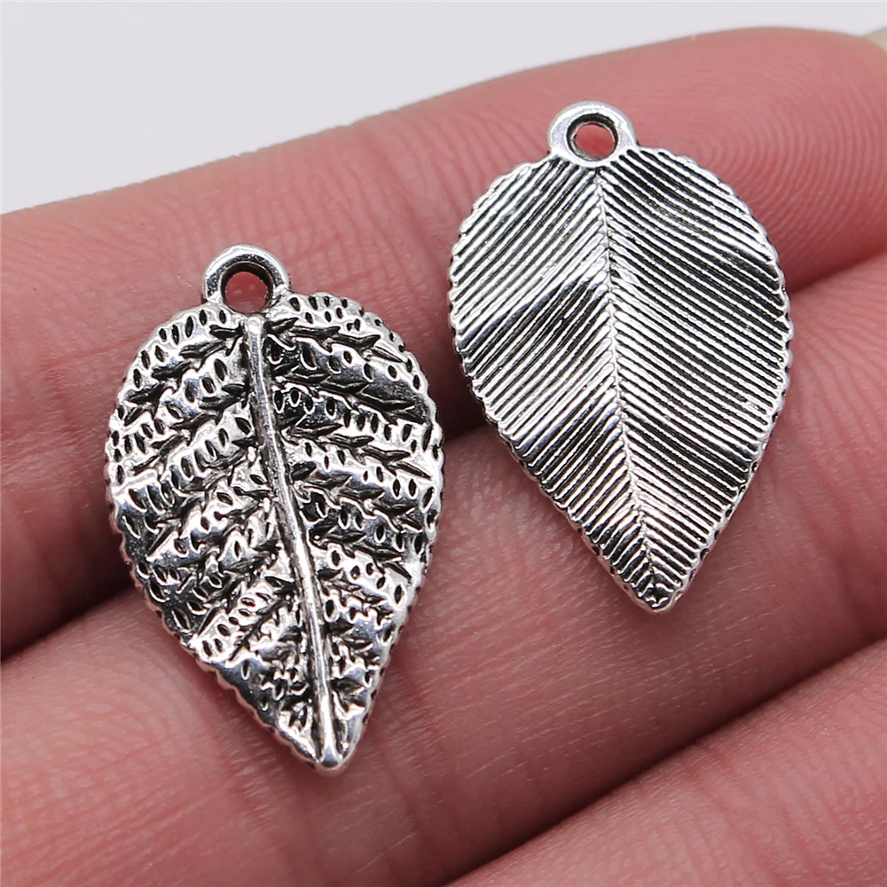 WYSIWYG 5pcs Charms Leaves 15x24mm Antique Silver Color Pendant Leaves Charms For Jewelry Making Jewelry Findings