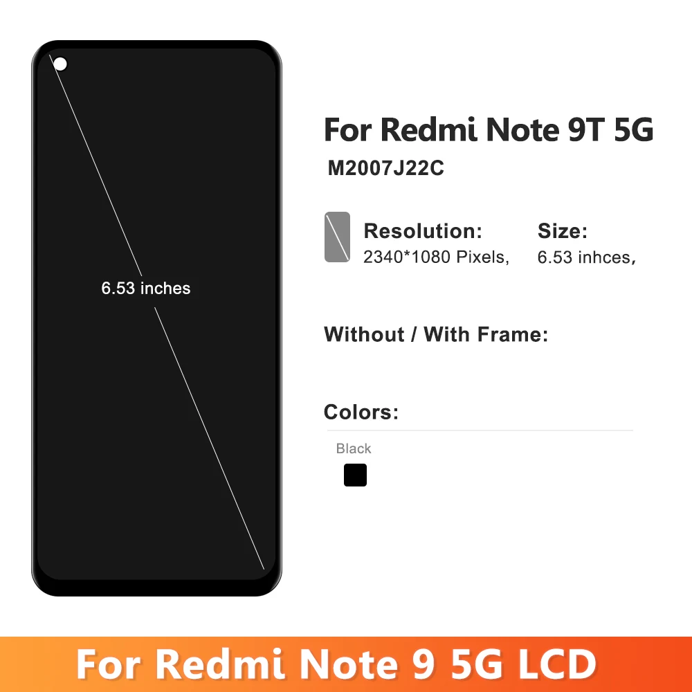 LCD For Xiaomi Redmi Note 9T LCD Display Screen Touch Digitizer Assembly For Redmi Note 9 5G LCD Screen With Frame Replacement