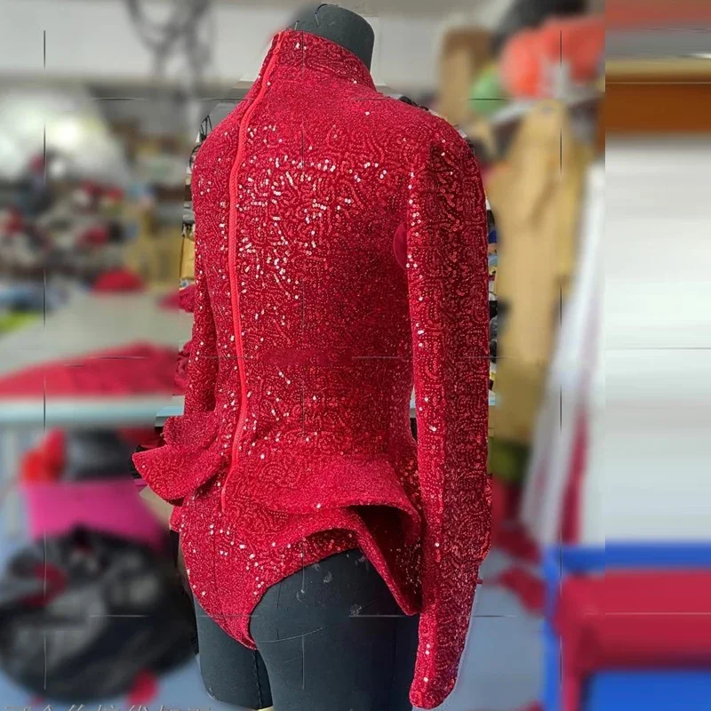 Бар, ночной клуб Dj Ds, сценический костюм для рейва, женский боди с красными блестками, головные уборы, танцевальный костюм Gogo, одежда для танцев на пилоне, фестивальная одежда