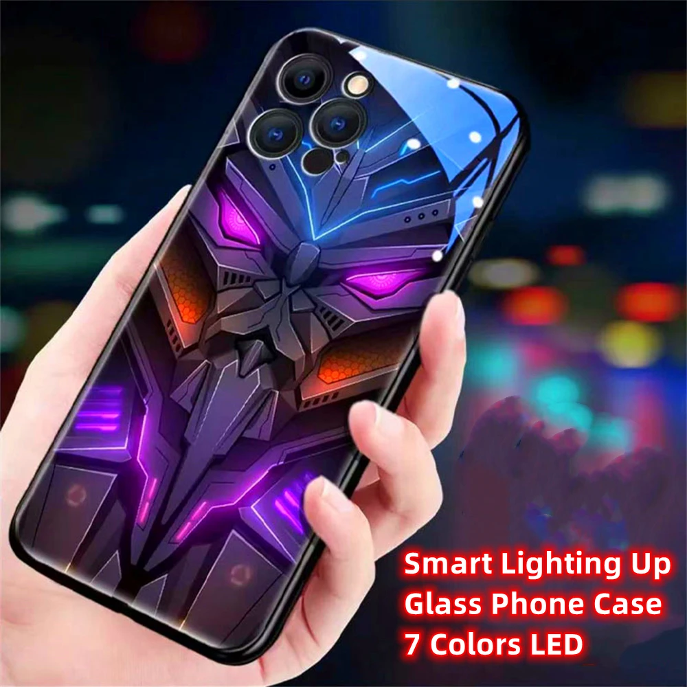 Luminous Mecha Design Voice Sensing LED Light Up Glowing Glitter Phone Case For iPhone 15 14 13 12 11 Pro Max XR XS Plus SE2020