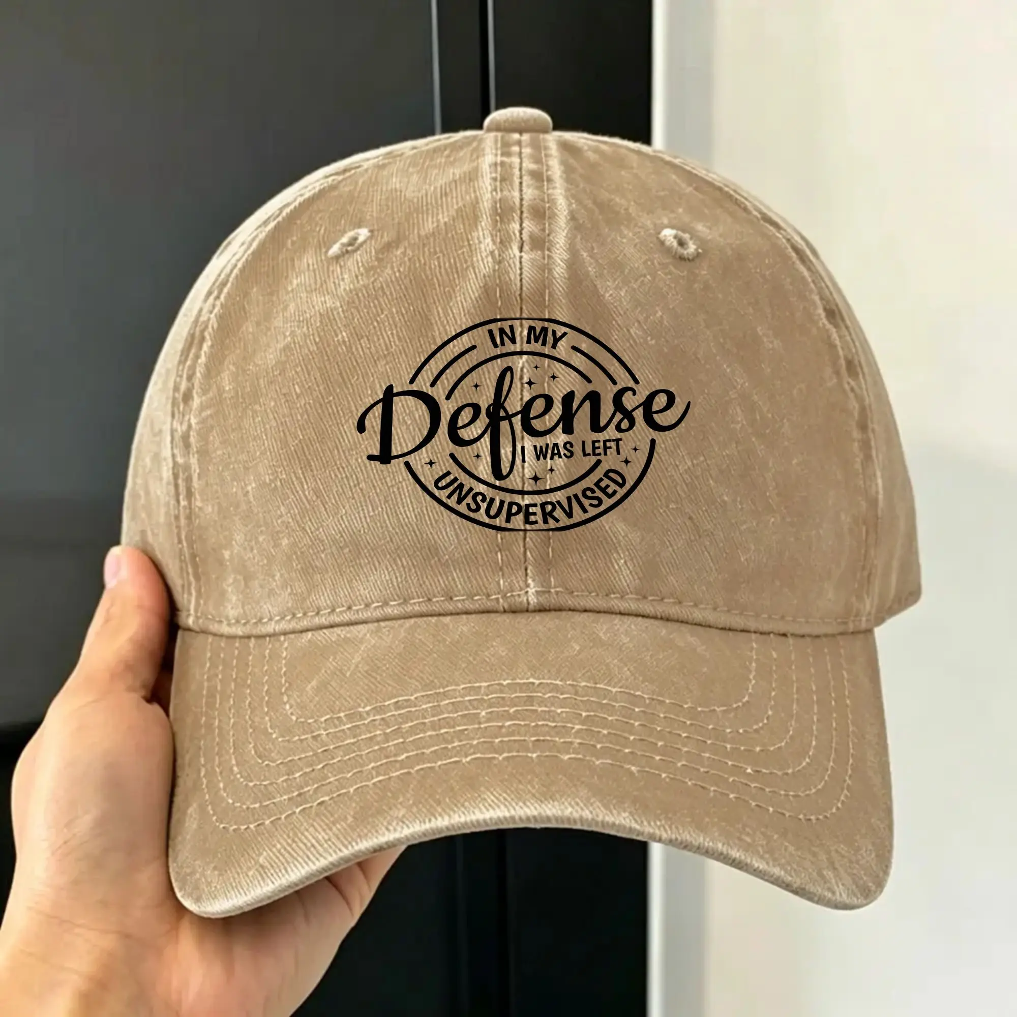 In My Defense I Was Left Unsupervised   Washed Baseball Cap  Casual Sun Hip Hop Hats Summer Unisex Men Outdoor Gym Snapback Cap