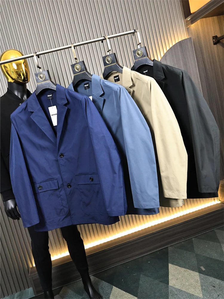 

High Breathable Elastic Summer Men's Pure Color Casual Business Suit Lightweight Standard Fit Two Button Long Sleeve Suit Jacket