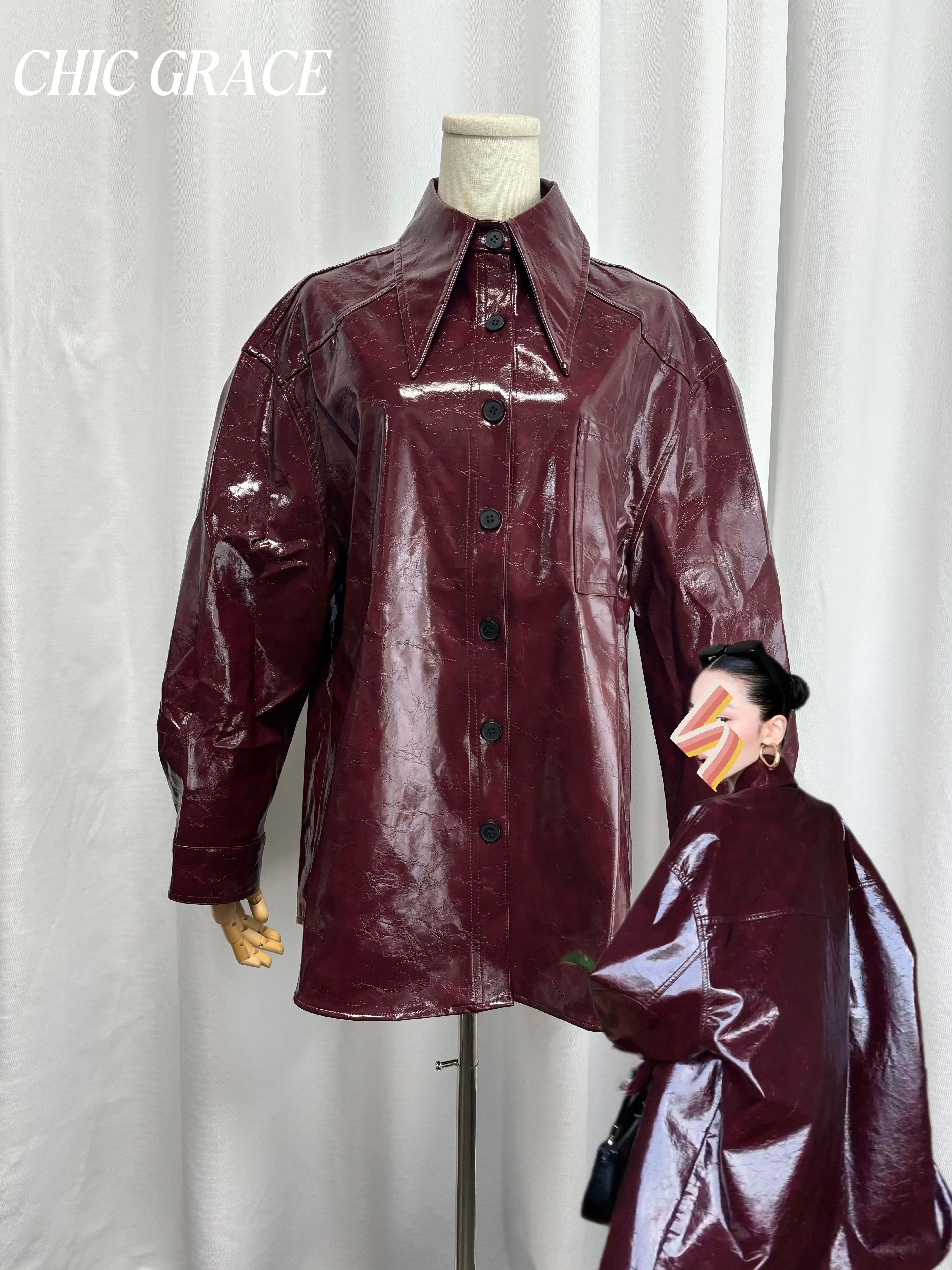 

Real shot 2025 Vintage PU Leather Long Sleeve Shirt Women’s Retro Streetwear Loose Oversized Mid-Length Jacket Soft Layered Out