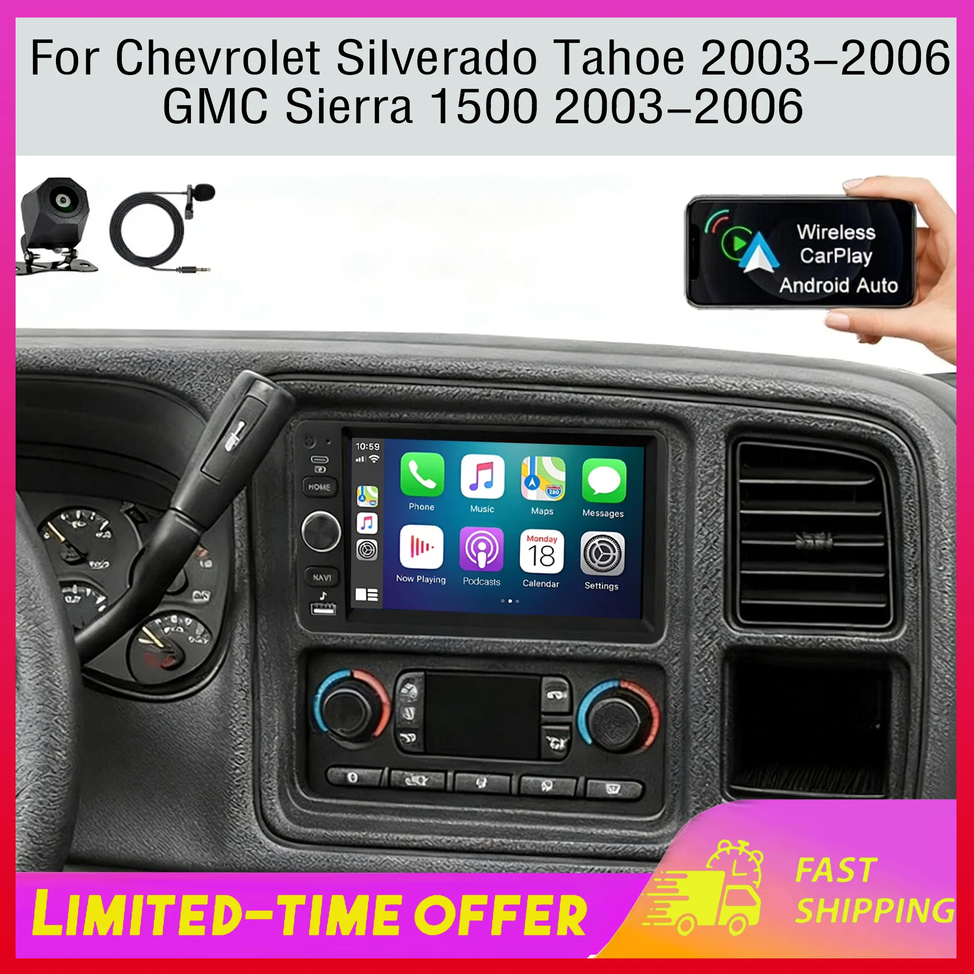 

Беспроводная автомобильная навигационная система для CarPlay и Android Auto для Chevrolet GMC, Android 15, 7 дюймов, 4+64 ГБ, интеллектуальный мультимедийный плеер
