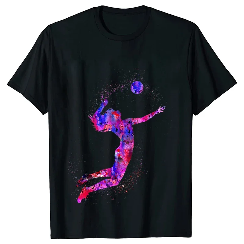 Watercolor Volleyball Girls Printed Tshirt Women Love Sports Tees Summer Tops Female T-shirt Funny T Shirts Short Sleeve T Shirt