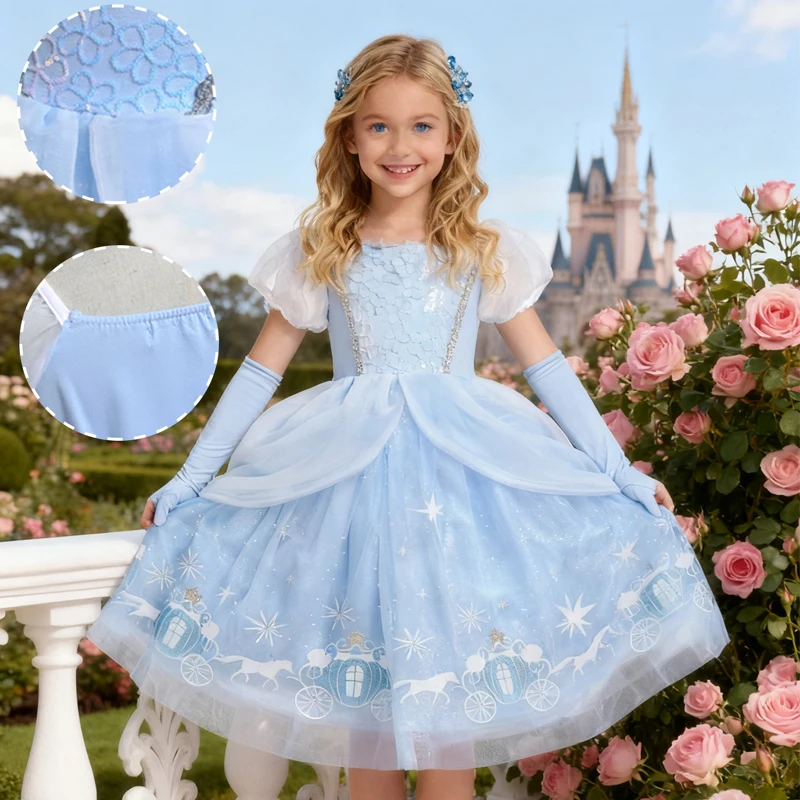Cinderella Prinzessin Cosplay Kleid für Mädchen Kinder Ballkleid Pailletten Karneval Party Kleidung Mädchen Neujahr Dress-Up Kleidung Geschenk