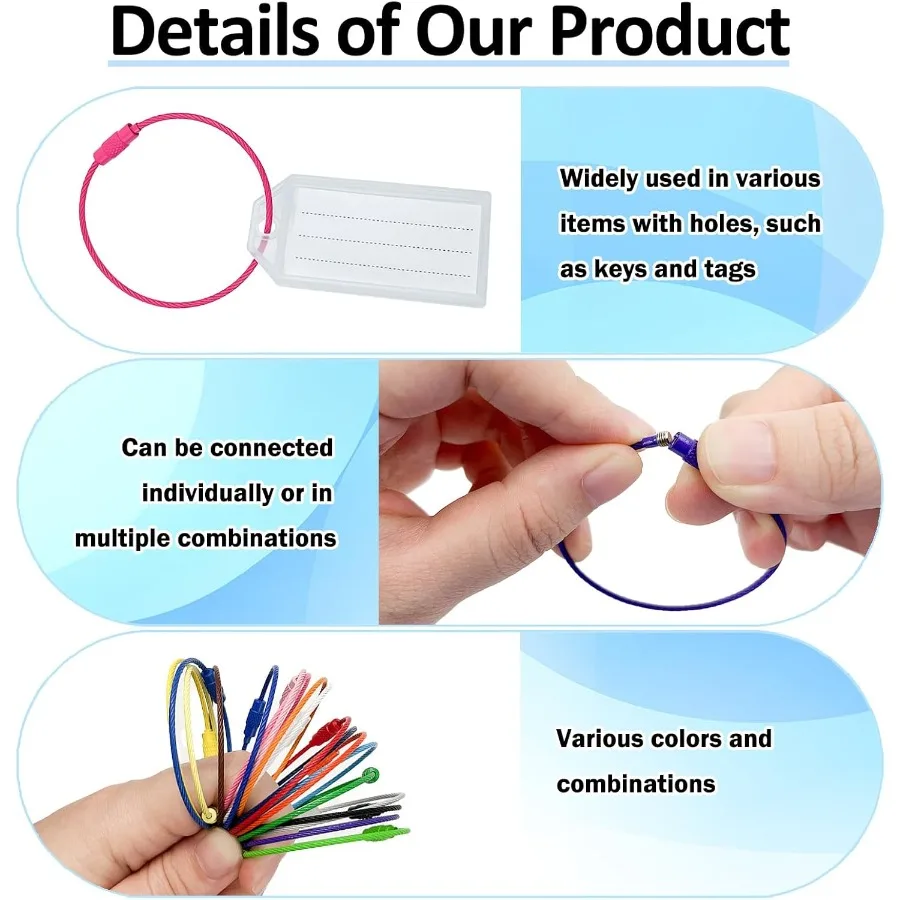 60 قطعة سلاسل المفاتيح الأسلاك المعدنية 6 Ihes الملونة النايلون المغلفة الفولاذ المقاوم للصدأ سلك معدني سلاسل المفاتيح مع حلقات المفاتيح كابل #4