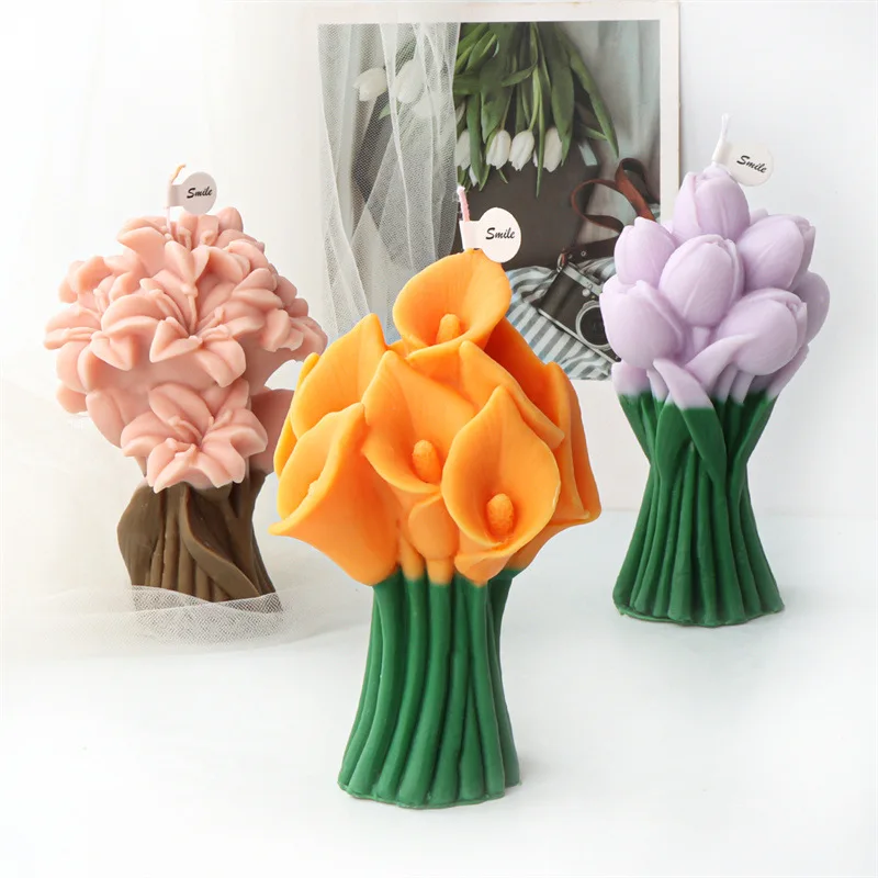 

Lily Tulip Bouquet Candle Silicone Mold Gypsum form Carving Art Aromatherapy Plaster Home Decoration Mold Gift Handmade