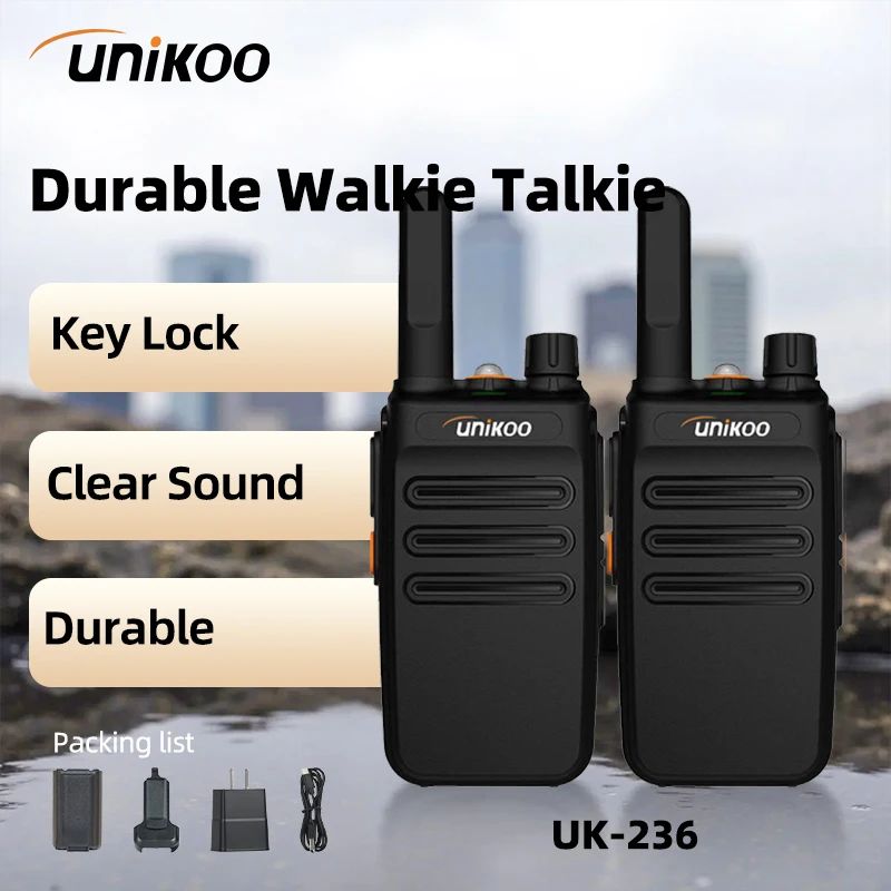 

UNIKOO UK236 2pcs Mini Walkie Talkie PMR FRS Long Range Rechargable Portable Two Way Radio Type-C Charger for Camping Trip