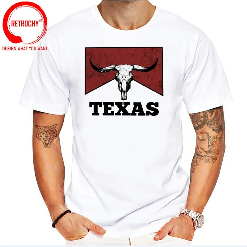 Funny Design Vintage Texas Bull  SRed Doublet Men Fashion Trendy Casual Clothing Stylish Tops Tee Shirt Leisure Tshirt Men's