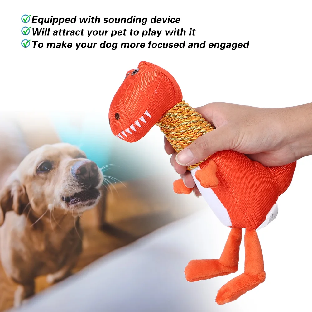 Soft Plush Pet Dinosaur Shape Sounding Teeth Cleaning Protection Chewing Biting Interactive Training Toy For Dogs